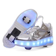 Pink LED light-up roller skates, USB rechargeable, for men and women. E3EE