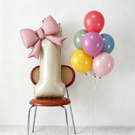 10pcs/set 40Inch Cream White Number Bow Balloon Set, Retro Latex Balloon Birthday Party Decoration P