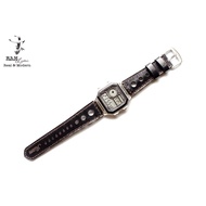 CASIO AE1200/SEIKO5 WATCH STRAP - R A M D2 BLACK - BREATHABLE 3 HOLE GENUINE COW LEATHER.