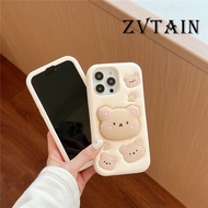 Liquid Silicone Case for IPhone 11 12 13 14 15 Pro Max Casing Stand Cotton Bear Back Cover Fashion Shell Shockproof Cell Phone Case