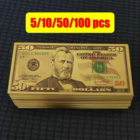 5~10pcs US 24k Gold Banknotes 50 Dollars Bills Golden USD Paper Money Banknotes Crafts for Collectio