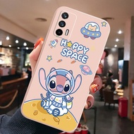 เคสโทรศัพท์สำหรับ OPPO A16 A15 A9 A5 2020 A53 A54 A94 4G A12 A7 A5S AX5S AX7 A31 A8 A52 A72แฟชั่นน่ารักการ์ตูนนักบินอวกาศ Stitch สีดำเลนส์กล้องป้องกันกรอบขอบ