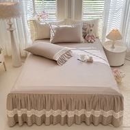 French-Style Manor Bed Skirt Soft Twill 100% Cotton Cadar Pengantin Simple Solid Color Bed Cover Exq