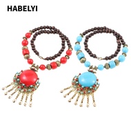 HABELYI Bohemian Pendant Necklace, Vintage Alloy Bohemian Necklace,  Gifts Jewellery Turquoise Long 