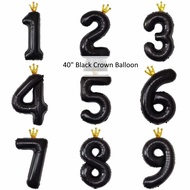 40 Inch Black Crown Number Foil Balloon | Birthday Party Helium Balloon | Luxury Number Balloon Deco