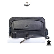 RAV DESIGN Men's (Sling Bag/Clutch Bag) 2-in-1 / Genuine Leather / Black / RVC534-G3-42990