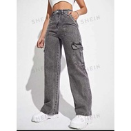 Cargo Six pocket Wide Leg  Seluar Jeans Perempuan Acid Wash Cargo Premium Quality
