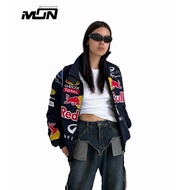 MON F1 Red Bull Embroidery Racing Jacket Vintage Motorcycle Coat American Bomber Baseball Jacket
