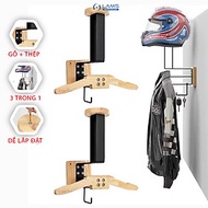 Giá treo nón bảo hiểm, áo khoác, chìa khóa chât liệu gỗ + thép không gỉ GTN24