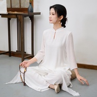 2025 Ethnic Style Cotton Linen Zen Meditation Practice Suit Two-Piece Chinese Style Yoga Healing Sui
