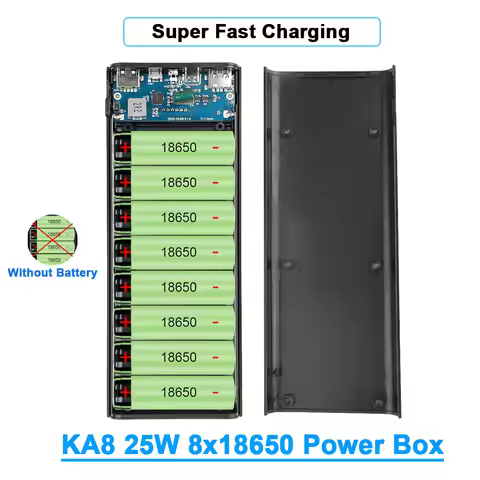 Super Fast Charge Power Box 20000mAh Battery Charge Storage Box Shell 8x18650 Power Bank Case 9V 25W