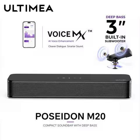 ULTIMEA 2.1 Channel Compact Soundbar for TV with 3-Inch Built-in Subwoofer, Bluetooth 5.3 Home Audio