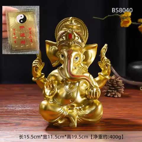 2023 Asia Thailand HOME CAR golden GANESH Elephant God of wealth Sculpture statue + GOOD LUCK crysta