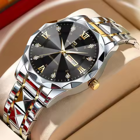 VA VA Voom Top Brand Quartz Men Two-Color Stainless Steel Luxury Rhinestone 41mm Black Dial 3Bar Wat