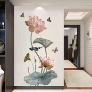 floral wallpaper vintage Pelekat dinding teratai tiga dimensi bilik tidur ruang tamu TV latar belaka