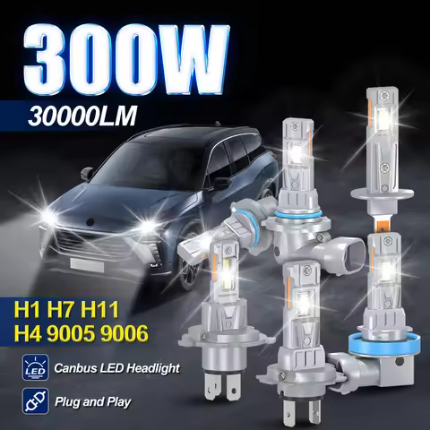 2Pc 300W High-Power H1 H7 H11 H4 9012 9006 9005 LED Bulb Turbo Headlight 6000K 30000LM 12V 24V Easy 
