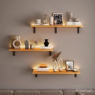 Wall Shelf Bookshelf Integrated Wall-Mounted Living Room Wall Decoration Display Shelf Wall-Mounted Solid Wood Style Sto