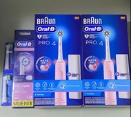 包自取 Oral-B 電動牙刷 2支+6個牙刷頭 pro4 粉紅色 2年保養期：2024/07/20開始