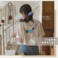 [SiBA Girl] DM-8103 English Letter Embroidery+Three-Dimensional Dog Printed Wide Cotton t-shirt Embr