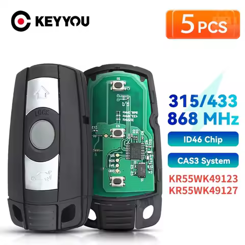 KEYYOU 5PCS For BMW CAS3 1/3/5/7 Series X5 X6 E60 E61 E70 E71 E87 E90 Z4 KR55WK49123 Remote Car Key 