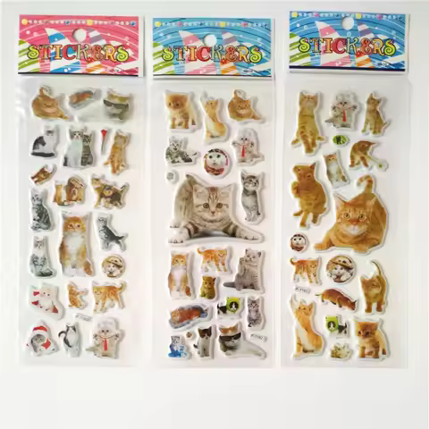 6 Sheets 3d Pet Dog and Marie Cat Stickers for Car Styling Scrapbook Animal Fish Dinosaur Bubble Sti