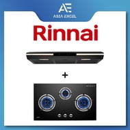 RINNAI RH-S3059-PBW 90CM BLACK SLIMLINE HOOD + RINNAI RB-983G FLEXIHOB 88CM 3 BURNER GLASS BUILT-IN GAS HOB