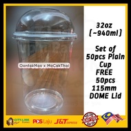 MamaNana | 32oz PP Plastic Cup for Big Cups Bubble Tea 50 pieces (Free Dome Lid) / Cawan Plastik Teh