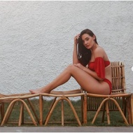 MERAH Savana Beachwear - GAL GADOT Bikini Set strapless bell sleeve low waist red swimsuit Wanita