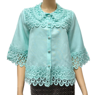 เสื้อเชิ้ตลินินผู้ใหญ่แต่งลูกไม้คอตตอนนิ่ม อก 38" 40" 42" 44" 46" 48" 50" อินกะออย In Ka Oil สีครีม/