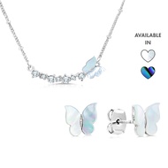 SO SEOUL Claire Mother of Pearl or Abalone Shell Butterfly Stud Earrings and Necklace Gift Set