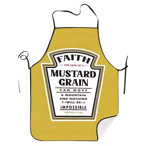 1 Vintage Mustard Yellow Apron with Matthew 17:20 Bible Verse Design, Bright Yellow Kitchen Apron fo