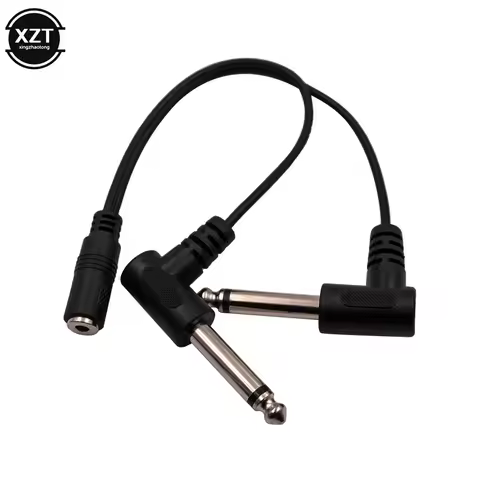 3.5mm Mini 1/8 inch TRS Stereo Female Jack to Dual 1/4 6.35mm Male Plug Mono TS Right Angle Audio Ad