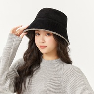 Ohsunny Topi Bucket สวมใส่สองด้านสำหรับผู้หญิงหมวกใส่ตกปลาอบอุ่นเสื้อกันหนาวแบบมีหมวกแฟชั่นฤดูหนาว