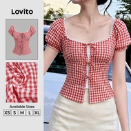 Lovito Casual Blouse Lace Spring/summer Red White Blouse for Women L189ED900 Lovito Blaus Kasual Ren