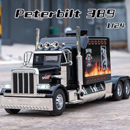 1:24 Scale Peterbilt 389 Alloy Truck Model Diecast Car Sound Light Car Lovers Collection Kids Birthd