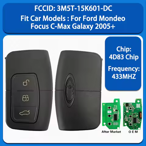 CN018048 Smart Remote Key 3 Buttons 433MHZ 4D83 Chip FCC 3M5T-15K601-DC Keyless Go For Ford Mondeo F