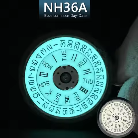 Super Luminous NH36A Mechanical Movement Mod Full Green/Blue Luminous Day-Date Wheel 3.0/3.8 Crown N