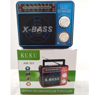 KUKU Rechargeable AM/FM Bluetooth Radio with USB/SD/TF MP3 Player AM-301 220V with LED Flashlight