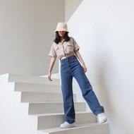 X59 biru and Black Highwaist Long Jeans Bggy Jeans Trendy Korean Style StraightWanita yeonin.id