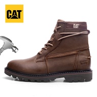 Caterpillar รองเท้าหนังวัวแท้ CAT รองเท้าบู๊ตสูงรองเท้าวินเทจหัวเหล็กป้องกันการทุบรองเท้าความปลอดภัย
