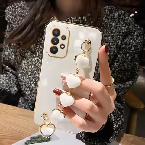 Love Heart Bracelet Plating Case On For Samsung Galaxy A52 A53 A73 A13 A32 4g 5g Chain Silicone A 52