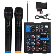 Professional Audio Mixer With Dual Wireless Microphone, Sound Board Console System Interface 4 Channel DJ Mixer, Suitable for DJ Karaoke PC Guitar Speaker [ppday]