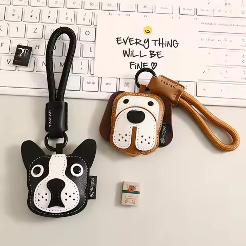 Leather Puppy Key Pendant Cartoon Bulldog Beagle Car Keychain Student SchoolBag Pendant Couple Exqui