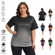 1pc Women's Plus Size Gradient Color Digital Print Loose Fit Casual Short Sleeve T-Shirt, Suitable F