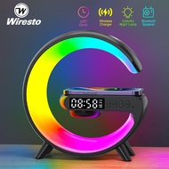 Wiresto 4 In 1 Bluetooth Speaker 10W Multifunctional Wireless Charger LED Atmosphere RGB Night Light Alarm Clock Desk Lamp Bluetooth Speaker  Wireless Charging Modern Speaker