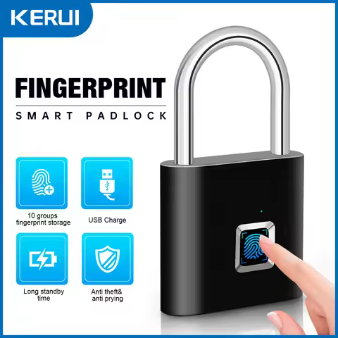 KERUI Keyless USB Charging Fingerprint Lock Smart Padlock Waterproof Door Lock 0.2sec Unlock Portabl