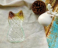 貓咪造型海棠花玻璃特色盤 綠色友善 海棠花玻璃盤 海棠花 窯燒