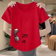 Aiyiyi Medium Large Size Top Short Sleeve T-Shirt Printed Irregular M-3XL Summer Small Loose Versati