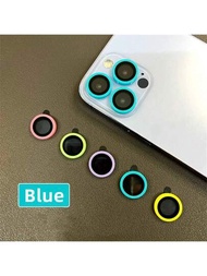 發光鏡頭保護套適用於 iPhone 15 14 13 12 11 Pro Max，iPhone 12 13 Mini 14pro Max上的陶瓷相機鏡頭保護玻璃（藍色）