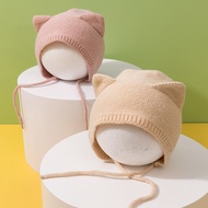 Cute Baby Hat With Ear Autumn Winter Infant Toddler Knitted Warm Earflap Cap Solid Color Crochet Kid